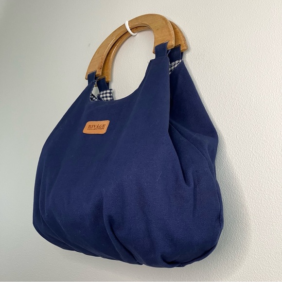 Rivage Handbags - Reversible Slouchy Bag with Wood Handles
